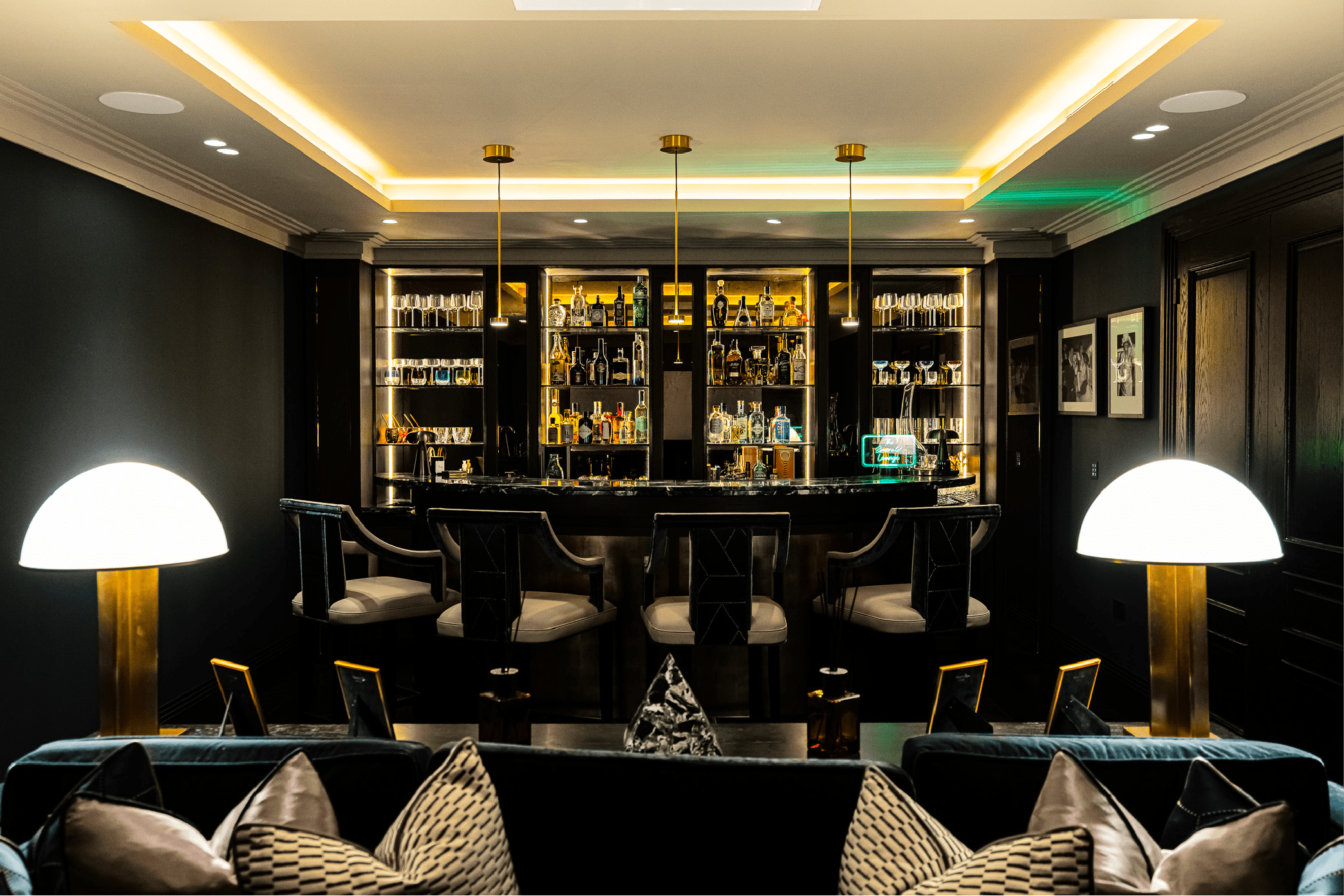 Luxurious property with pool at night